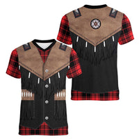 Western Cowboy Vest Style Women V-Neck T-Shirt Black Red Plaid Pattern - Wonder Print Shop