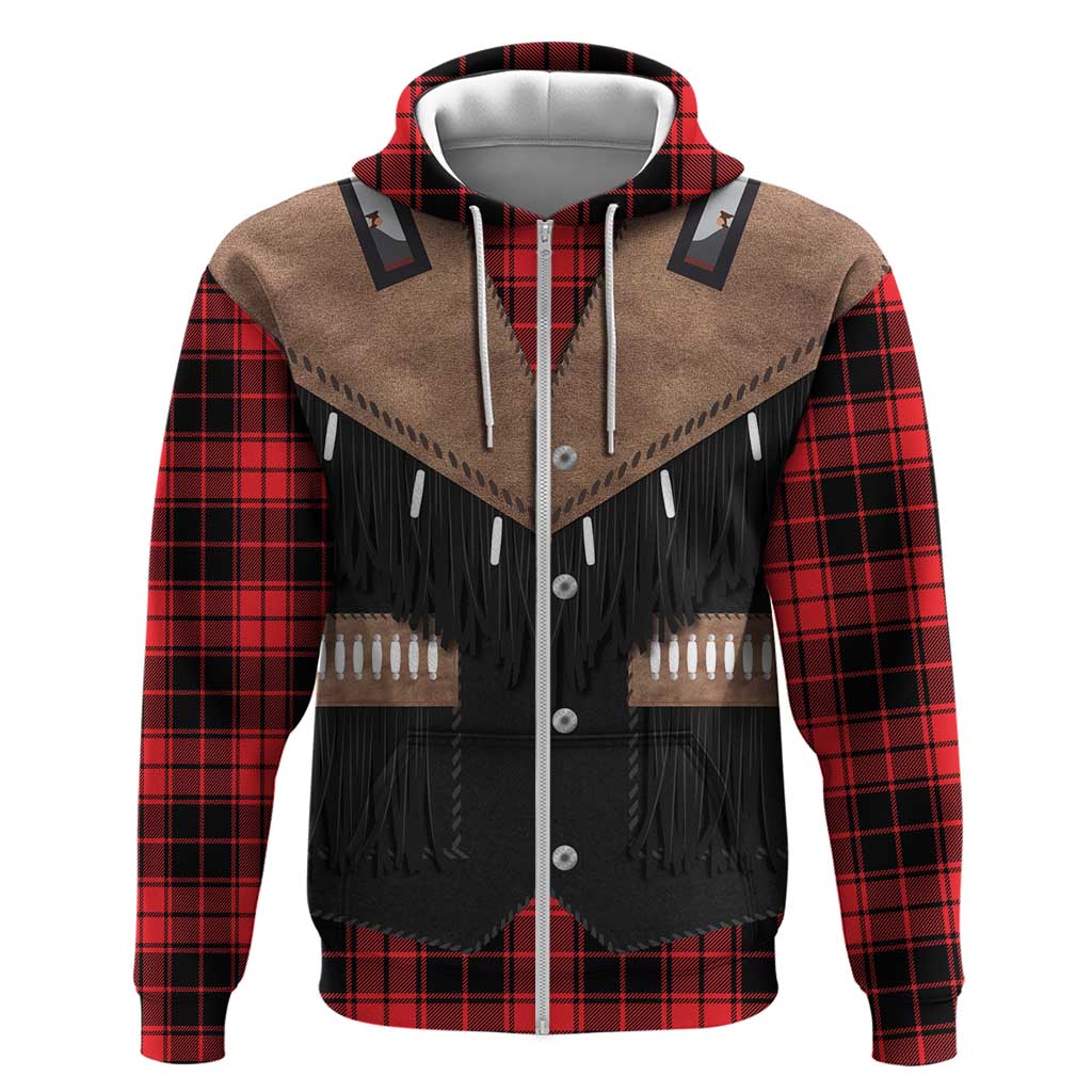 Western Cowboy Vest Style Zip Hoodie Black Red Plaid Pattern - Wonder Print Shop