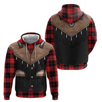 Western Cowboy Vest Style Zip Hoodie Black Red Plaid Pattern - Wonder Print Shop