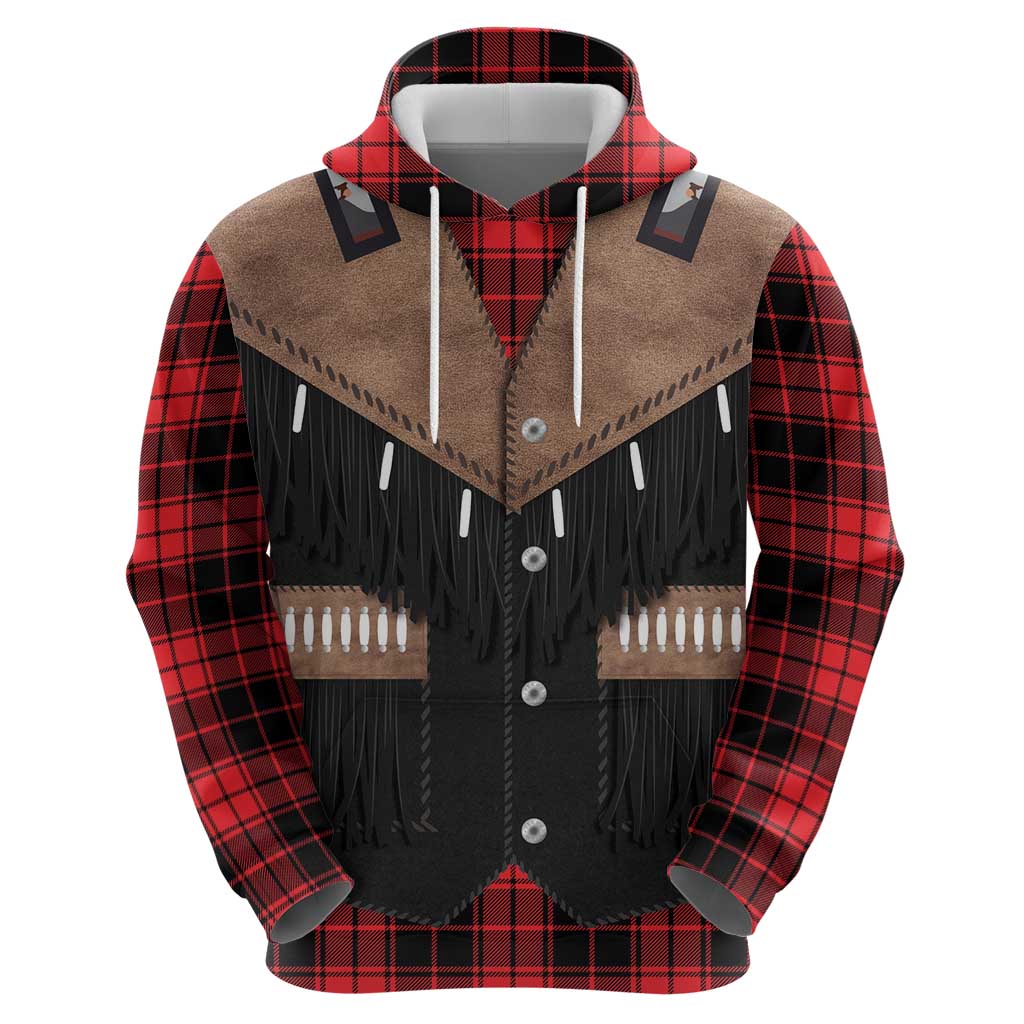 Western Cowboy Vest Style Zip Hoodie Black Red Plaid Pattern - Wonder Print Shop