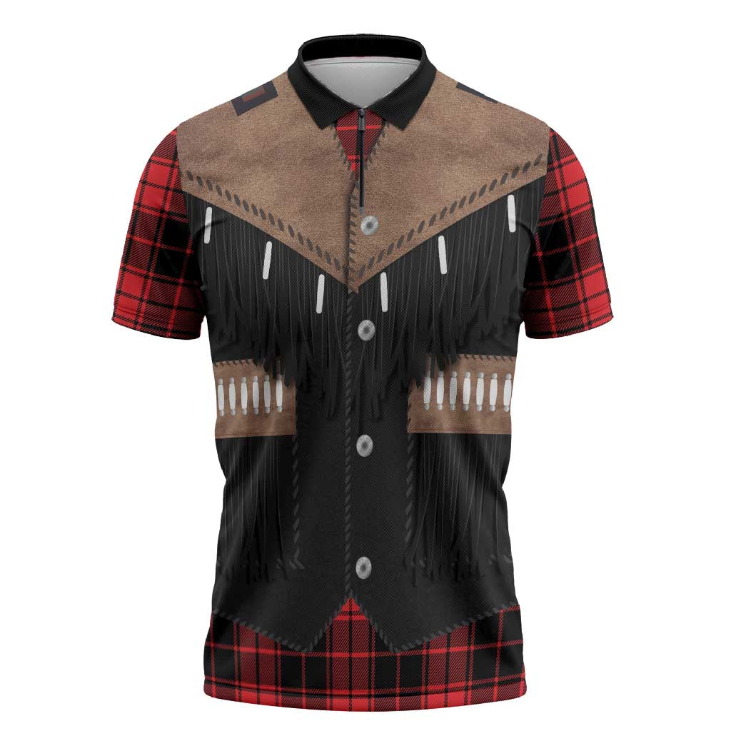 Western Cowboy Vest Style Zipper Polo Shirt Black Red Plaid Pattern - Wonder Print Shop
