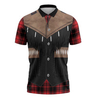 Western Cowboy Vest Style Zipper Polo Shirt Black Red Plaid Pattern - Wonder Print Shop
