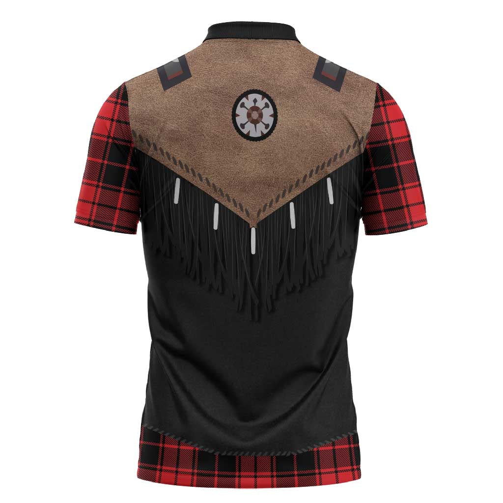 Western Cowboy Vest Style Zipper Polo Shirt Black Red Plaid Pattern - Wonder Print Shop
