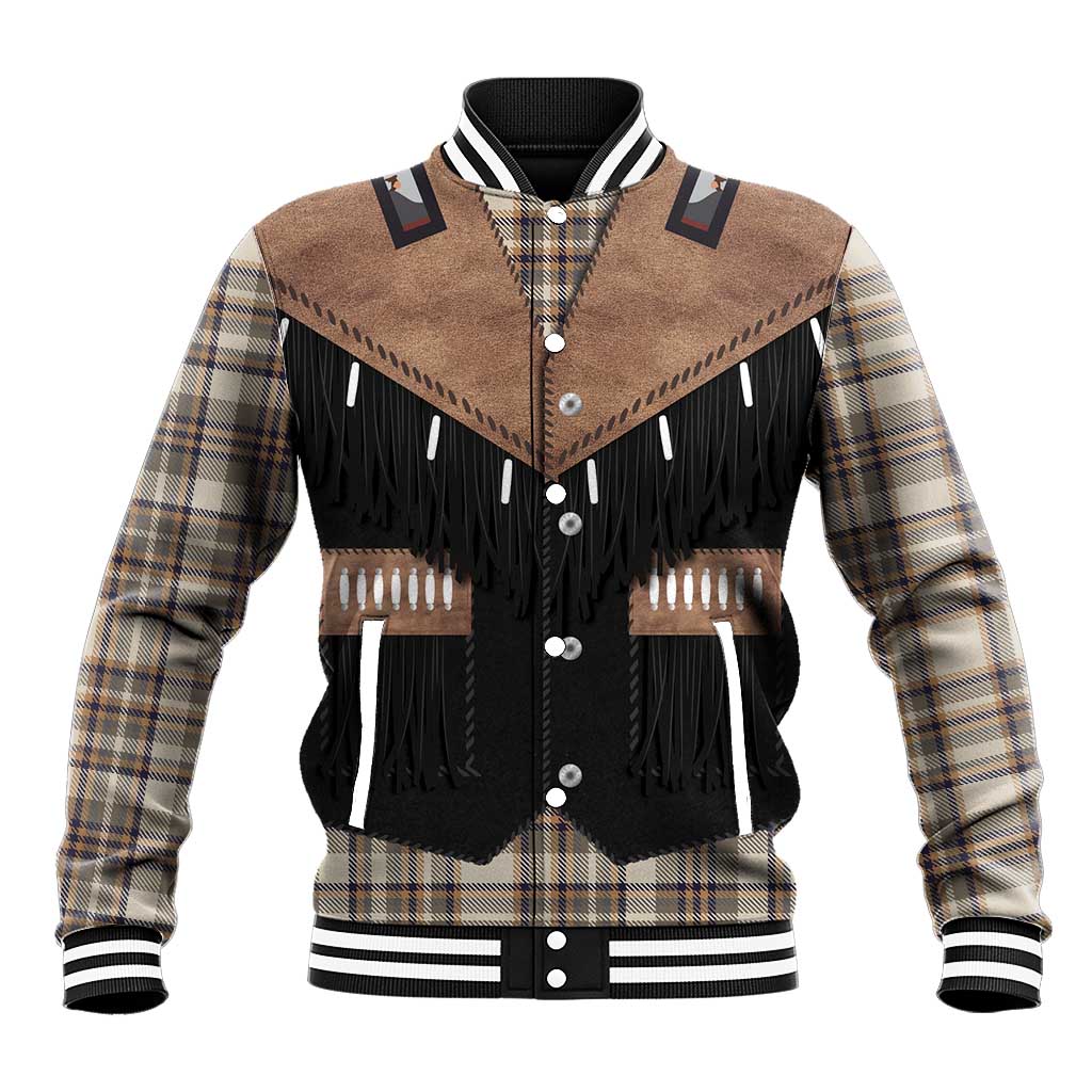 Western Cowboy Vest Style Baseball Jacket Brown Beige Plaid Pattern - Wonder Print Shop