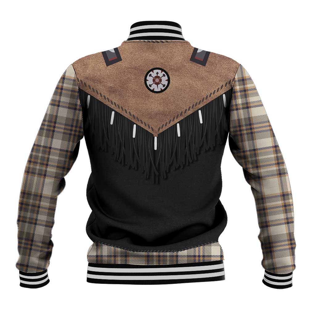 Western Cowboy Vest Style Baseball Jacket Brown Beige Plaid Pattern - Wonder Print Shop