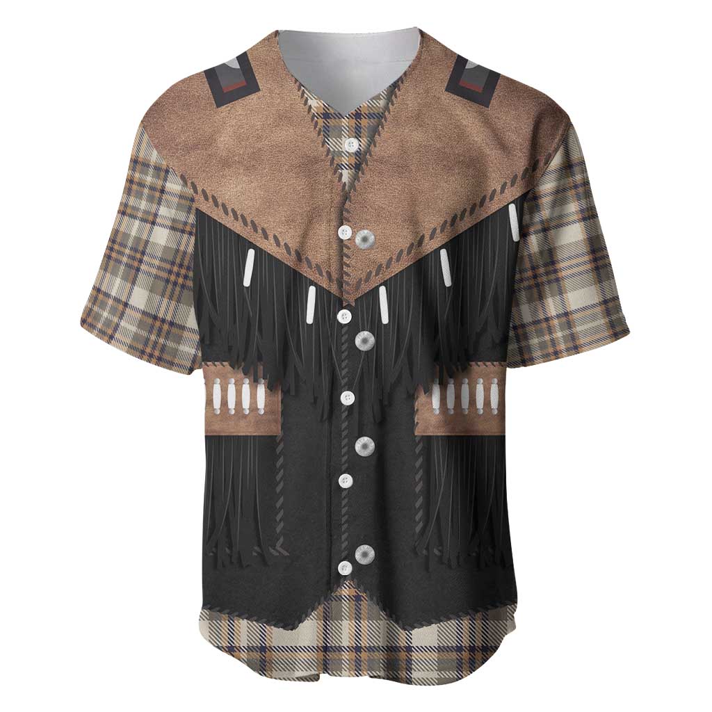 Western Cowboy Vest Style Baseball Jersey Brown Beige Plaid Pattern - Wonder Print Shop