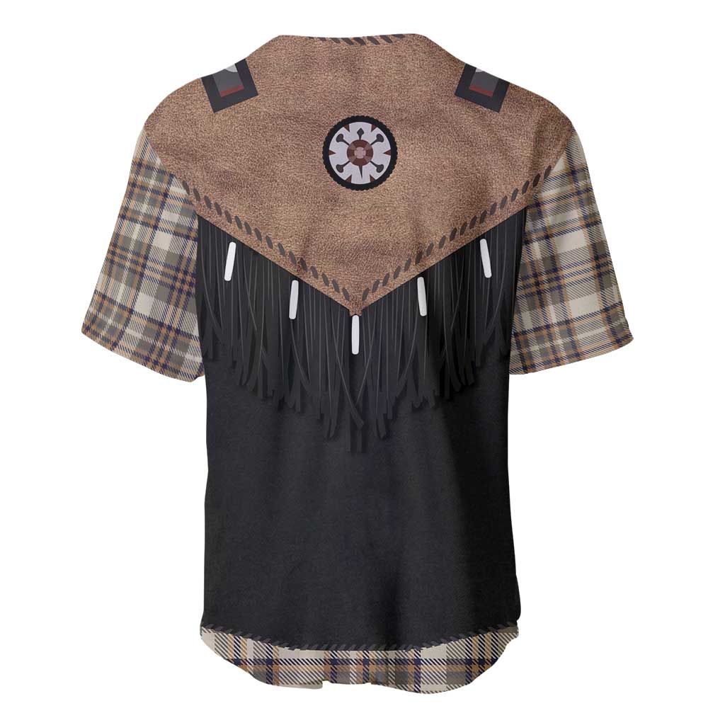 Western Cowboy Vest Style Baseball Jersey Brown Beige Plaid Pattern - Wonder Print Shop