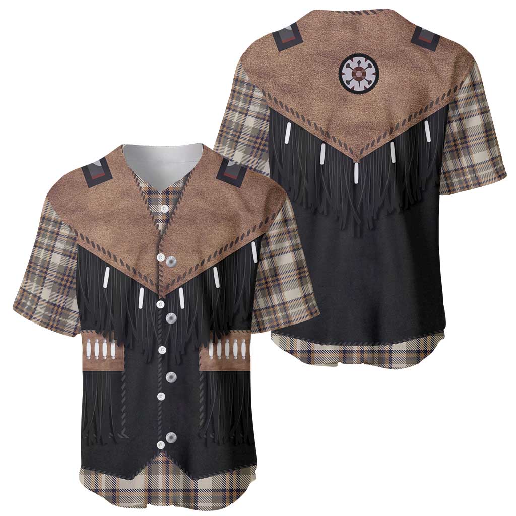 Western Cowboy Vest Style Baseball Jersey Brown Beige Plaid Pattern - Wonder Print Shop