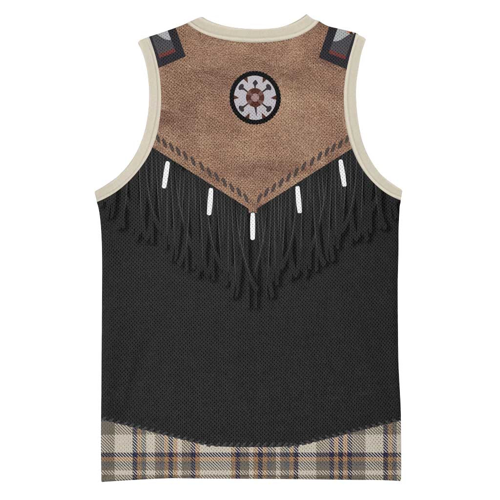 Western Cowboy Vest Style Basketball Jersey Brown Beige Plaid Pattern - Wonder Print Shop