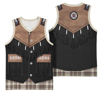 Western Cowboy Vest Style Basketball Jersey Brown Beige Plaid Pattern - Wonder Print Shop