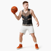 Western Cowboy Vest Style Basketball Jersey Brown Beige Plaid Pattern - Wonder Print Shop