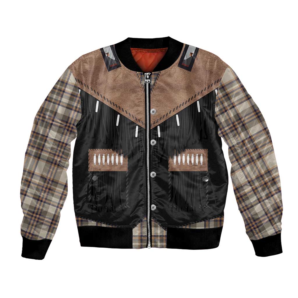 Western Cowboy Vest Style Bomber Jacket Brown Beige Plaid Pattern - Wonder Print Shop