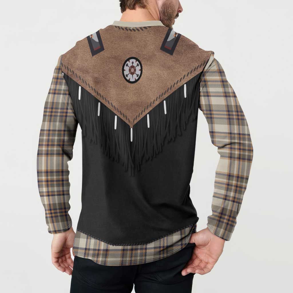 Western Cowboy Vest Style Button Sweatshirt Brown Beige Plaid Pattern - Wonder Print Shop