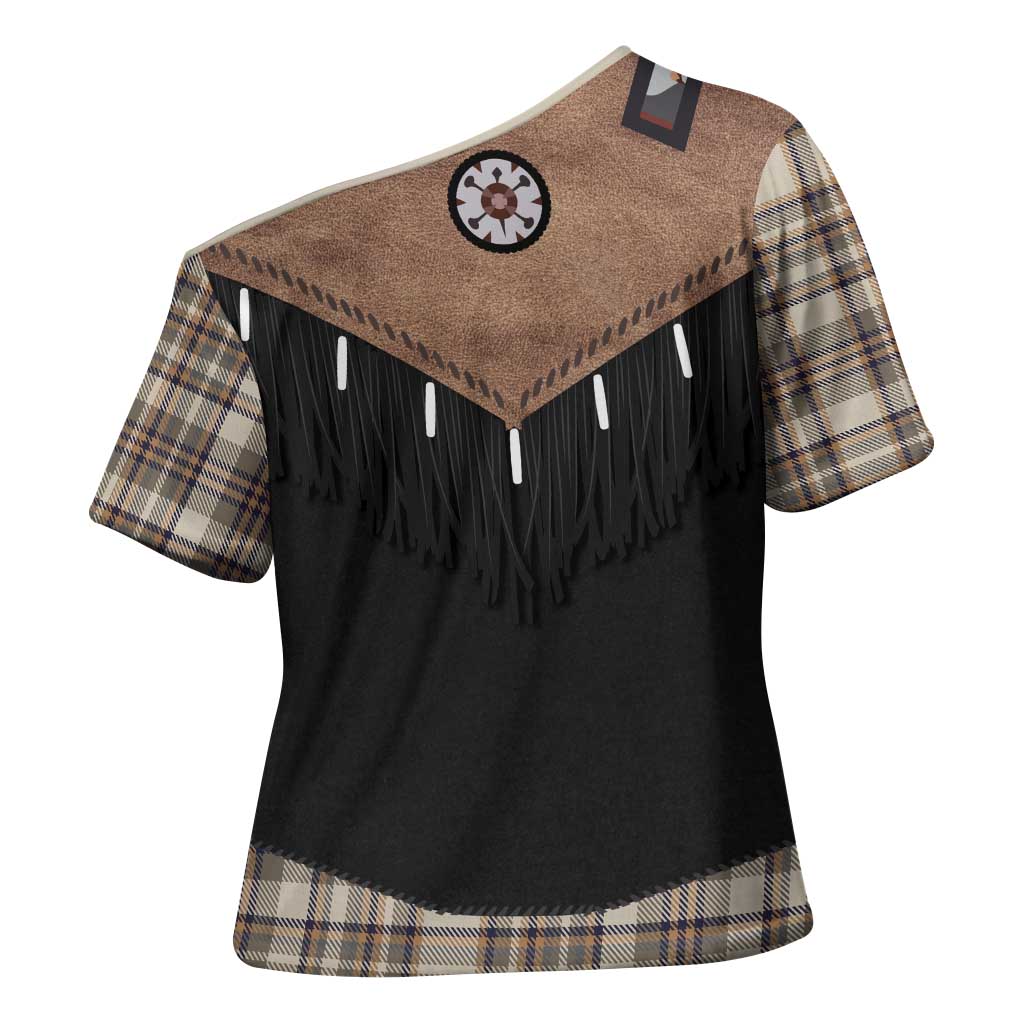 Western Cowboy Vest Style Cross Shoulder Shirt Brown Beige Plaid Pattern - Wonder Print Shop