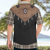 Western Cowboy Vest Style Hawaiian Shirt Brown Beige Plaid Pattern - Wonder Print Shop