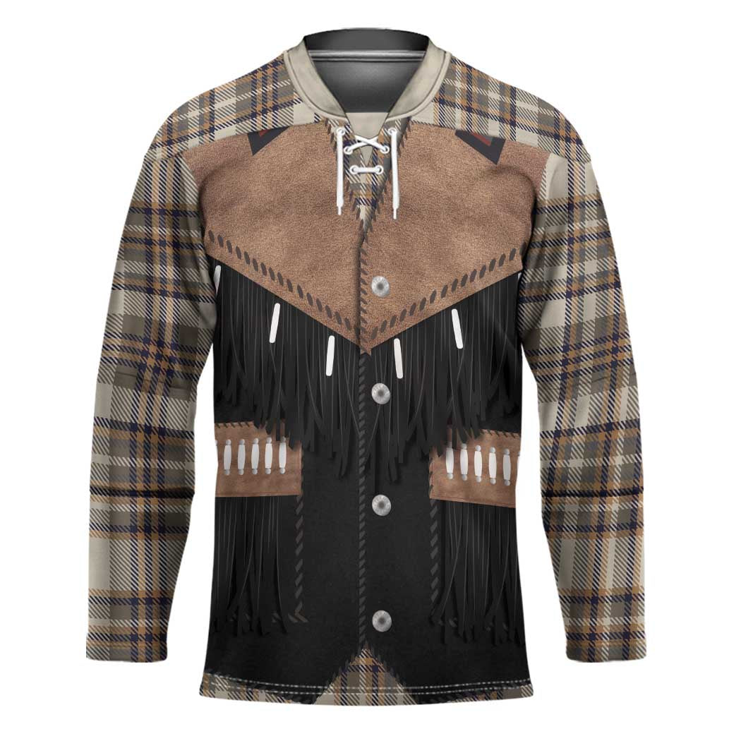 Western Cowboy Vest Style Hockey Jersey Brown Beige Plaid Pattern - Wonder Print Shop