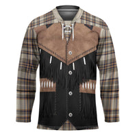 Western Cowboy Vest Style Hockey Jersey Brown Beige Plaid Pattern - Wonder Print Shop