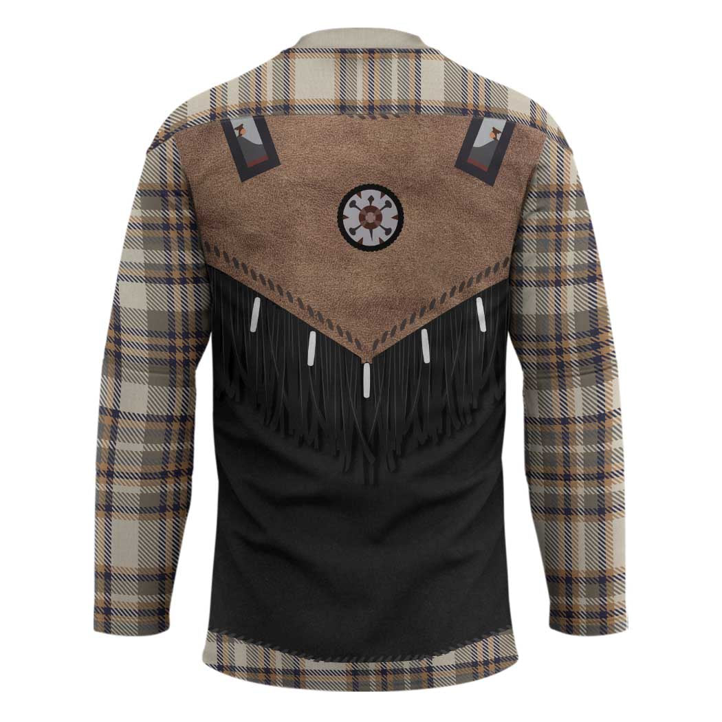 Western Cowboy Vest Style Hockey Jersey Brown Beige Plaid Pattern - Wonder Print Shop