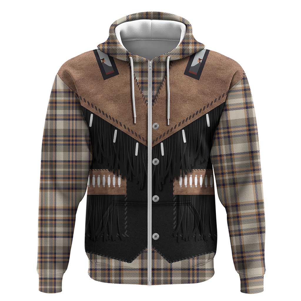 Western Cowboy Vest Style Hoodie Brown Beige Plaid Pattern - Wonder Print Shop