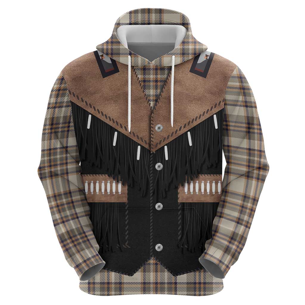 Western Cowboy Vest Style Hoodie Brown Beige Plaid Pattern - Wonder Print Shop