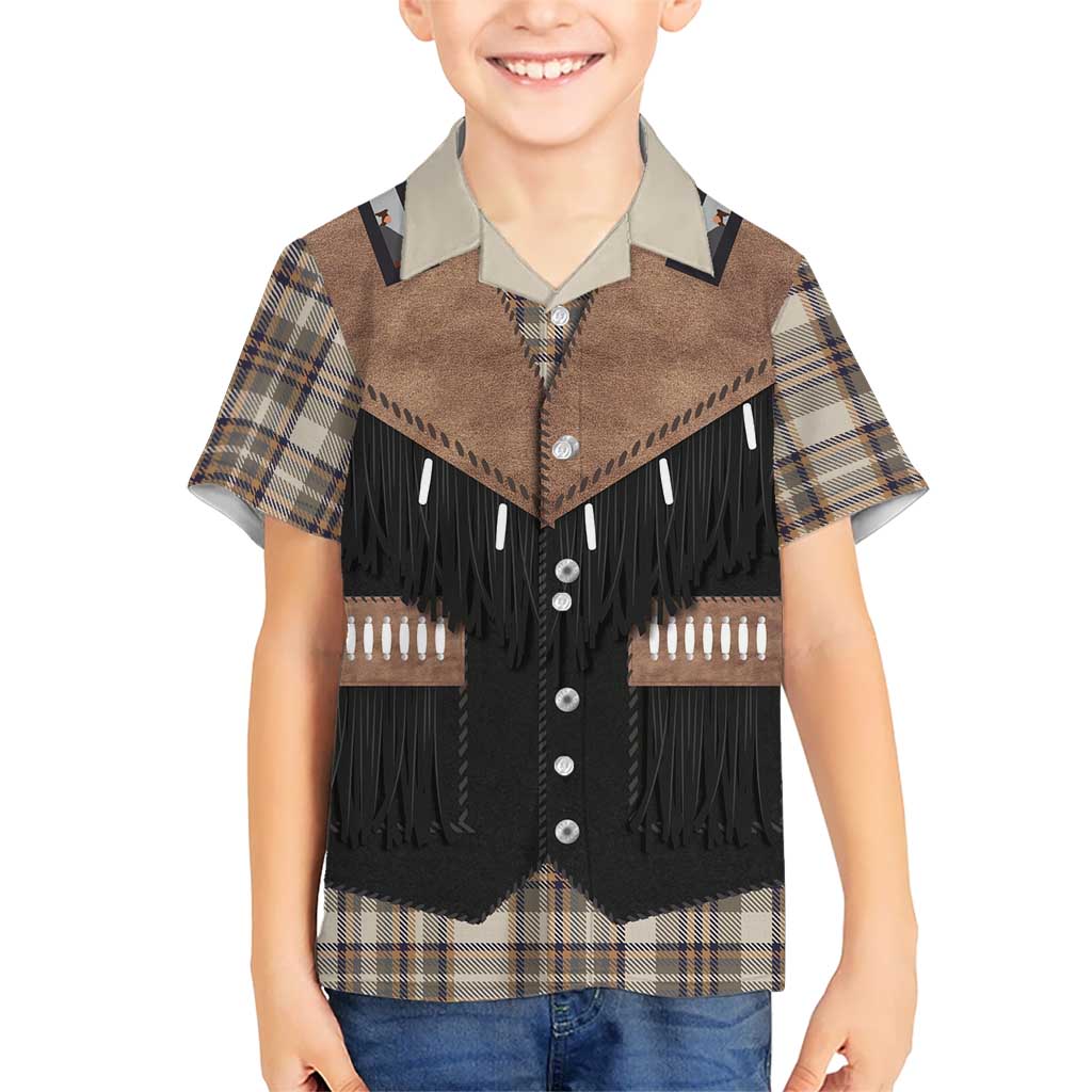 Western Cowboy Vest Style Kid Hawaiian Shirt Brown Beige Plaid Pattern - Wonder Print Shop