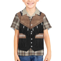 Western Cowboy Vest Style Kid Hawaiian Shirt Brown Beige Plaid Pattern - Wonder Print Shop