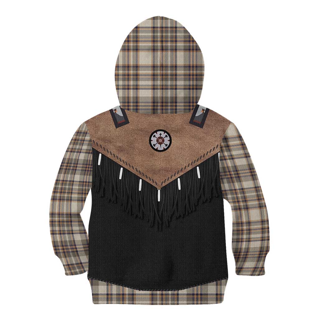 Western Cowboy Vest Style Kid Hoodie Brown Beige Plaid Pattern - Wonder Print Shop