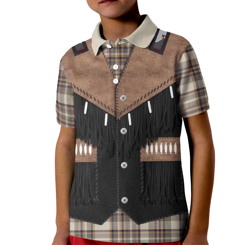 Western Cowboy Vest Style Kid Polo Shirt Brown Beige Plaid Pattern - Wonder Print Shop