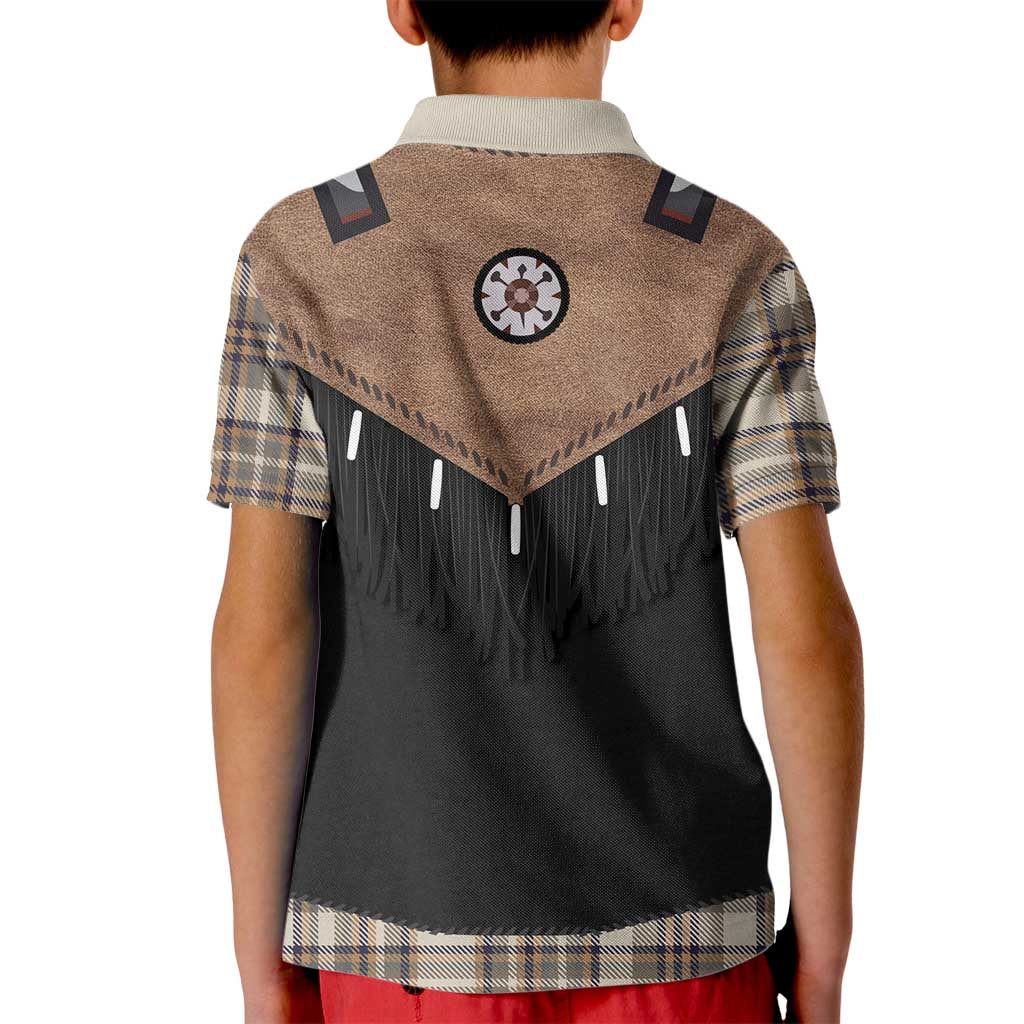 Western Cowboy Vest Style Kid Polo Shirt Brown Beige Plaid Pattern - Wonder Print Shop