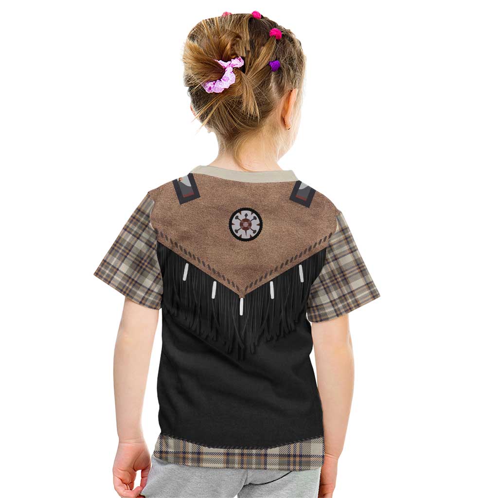 Western Cowboy Vest Style Kid T Shirt Brown Beige Plaid Pattern - Wonder Print Shop