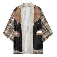 Western Cowboy Vest Style Kimono Brown Beige Plaid Pattern - Wonder Print Shop