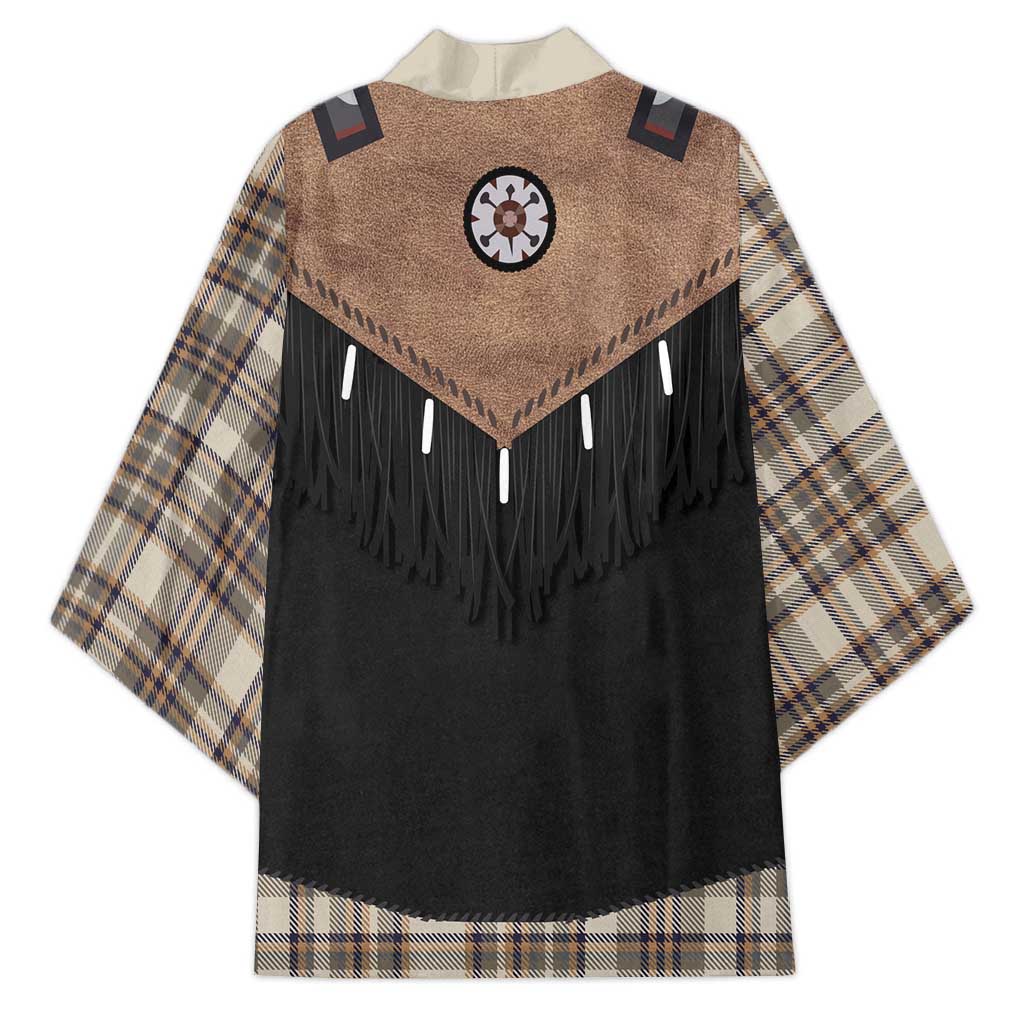 Western Cowboy Vest Style Kimono Brown Beige Plaid Pattern - Wonder Print Shop