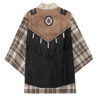 Western Cowboy Vest Style Kimono Brown Beige Plaid Pattern - Wonder Print Shop