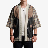 Western Cowboy Vest Style Kimono Brown Beige Plaid Pattern - Wonder Print Shop