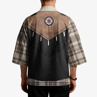 Western Cowboy Vest Style Kimono Brown Beige Plaid Pattern - Wonder Print Shop
