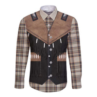 Western Cowboy Vest Style Long Sleeve Button Shirt Brown Beige Plaid Pattern - Wonder Print Shop