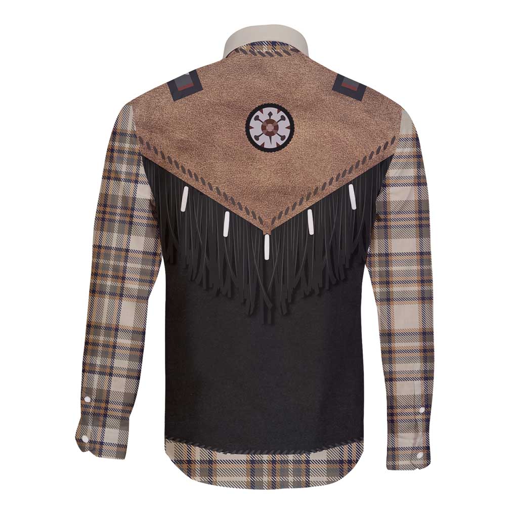 Western Cowboy Vest Style Long Sleeve Button Shirt Brown Beige Plaid Pattern - Wonder Print Shop