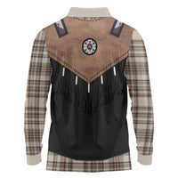 Western Cowboy Vest Style Long Sleeve Polo Shirt Brown Beige Plaid Pattern - Wonder Print Shop