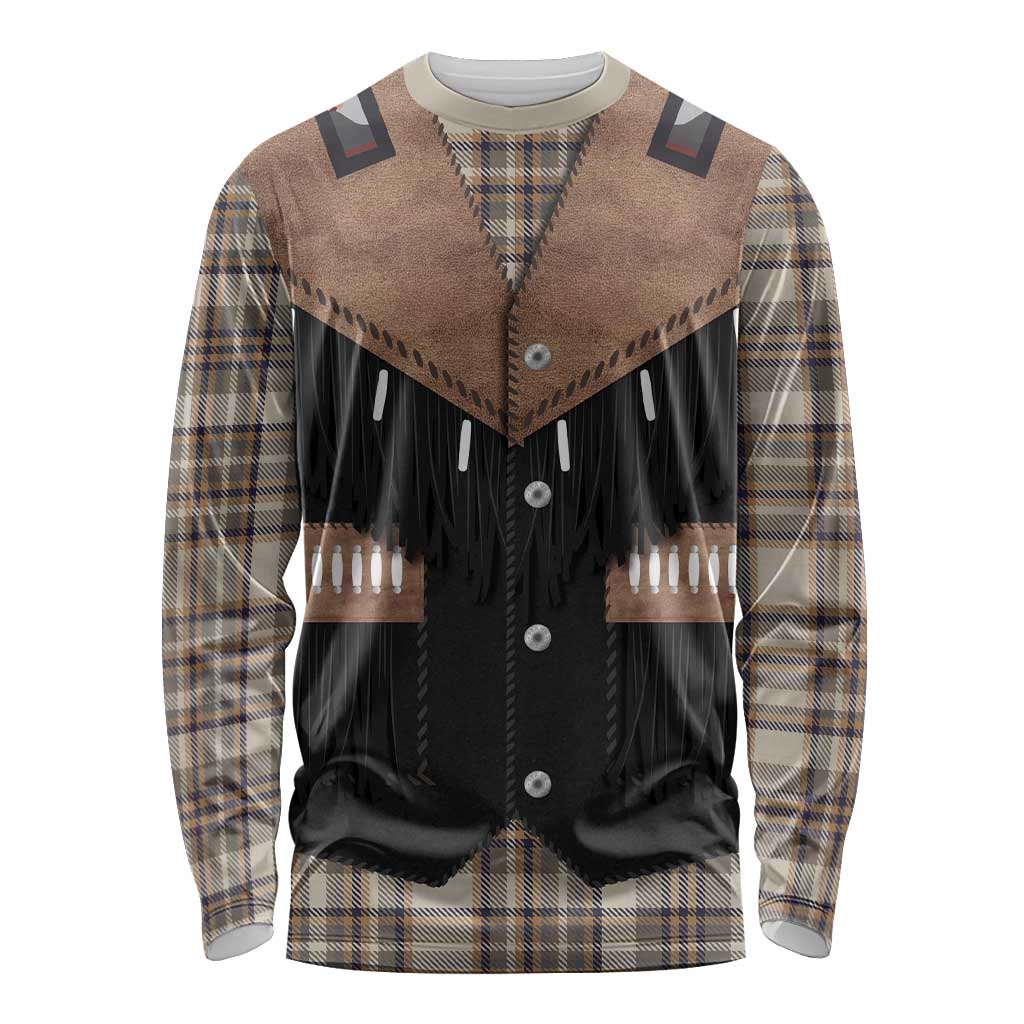 Western Cowboy Vest Style Long Sleeve Shirt Brown Beige Plaid Pattern - Wonder Print Shop