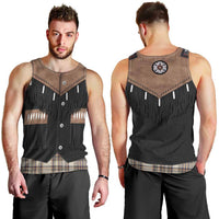 Western Cowboy Vest Style Men Tank Top Brown Beige Plaid Pattern - Wonder Print Shop