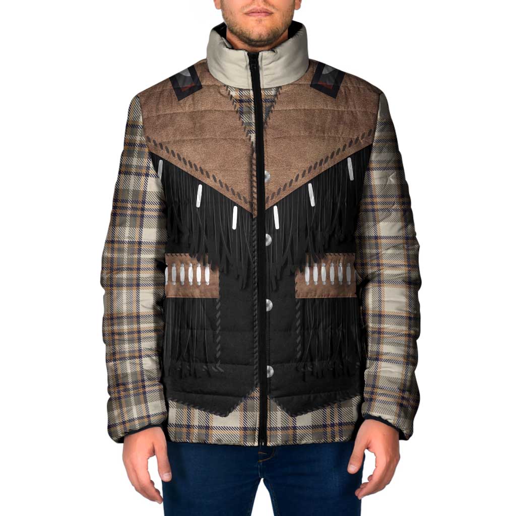 Western Cowboy Vest Style Padded Jacket Brown Beige Plaid Pattern - Wonder Print Shop