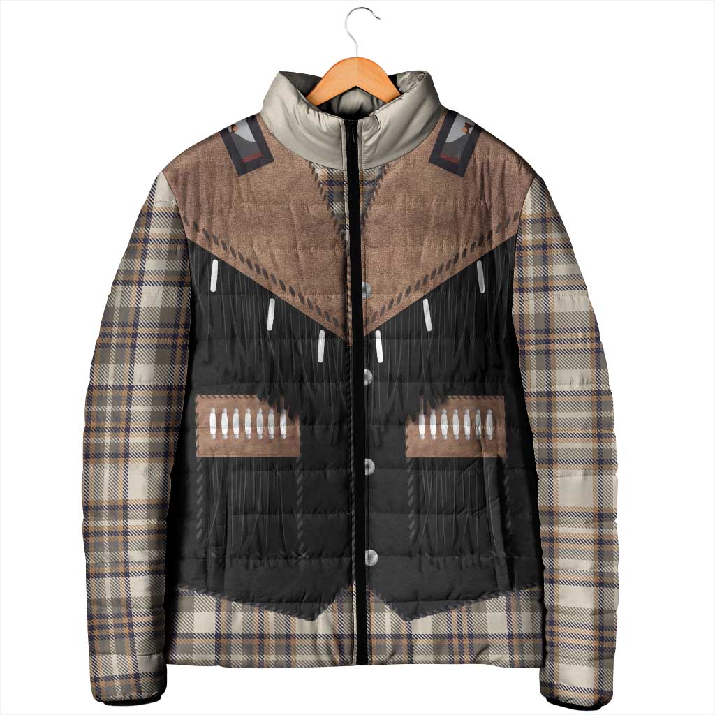Western Cowboy Vest Style Padded Jacket Brown Beige Plaid Pattern - Wonder Print Shop