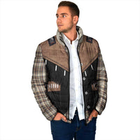 Western Cowboy Vest Style Padded Jacket Brown Beige Plaid Pattern - Wonder Print Shop