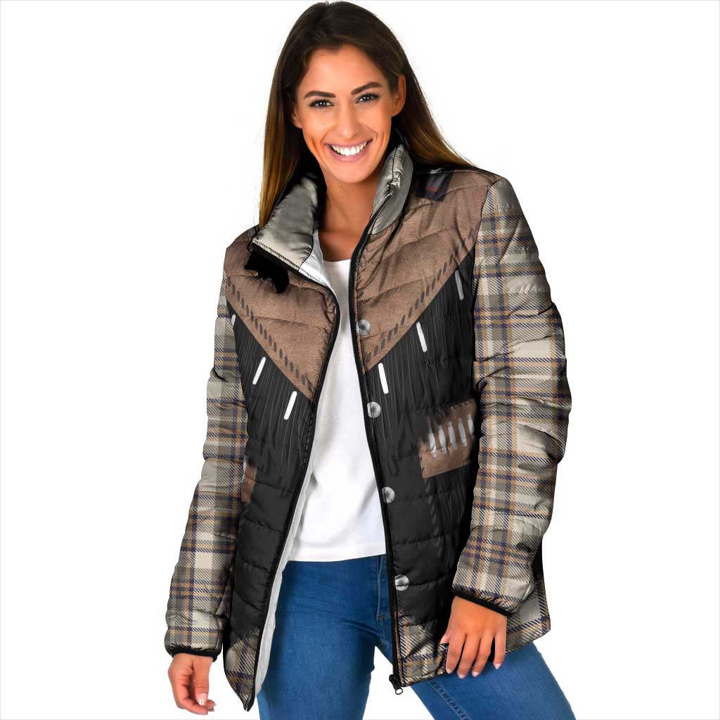 Western Cowboy Vest Style Padded Jacket Brown Beige Plaid Pattern - Wonder Print Shop