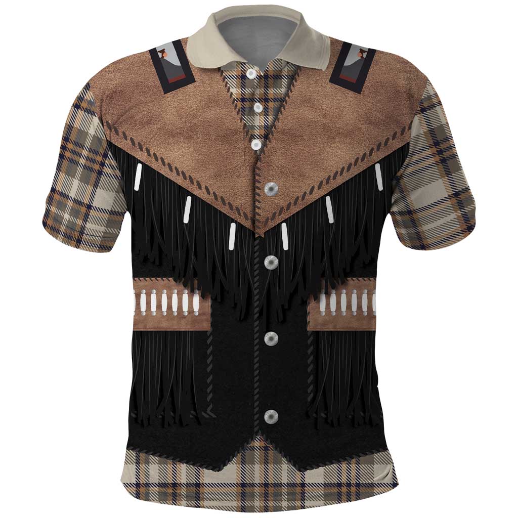 Western Cowboy Vest Style Polo Shirt Brown Beige Plaid Pattern - Wonder Print Shop