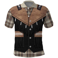 Western Cowboy Vest Style Polo Shirt Brown Beige Plaid Pattern - Wonder Print Shop