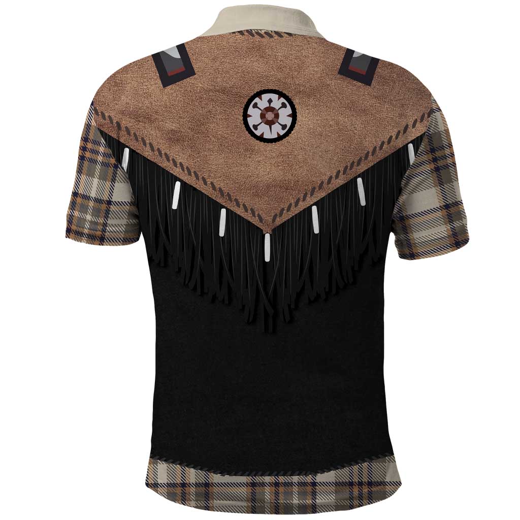 Western Cowboy Vest Style Polo Shirt Brown Beige Plaid Pattern - Wonder Print Shop