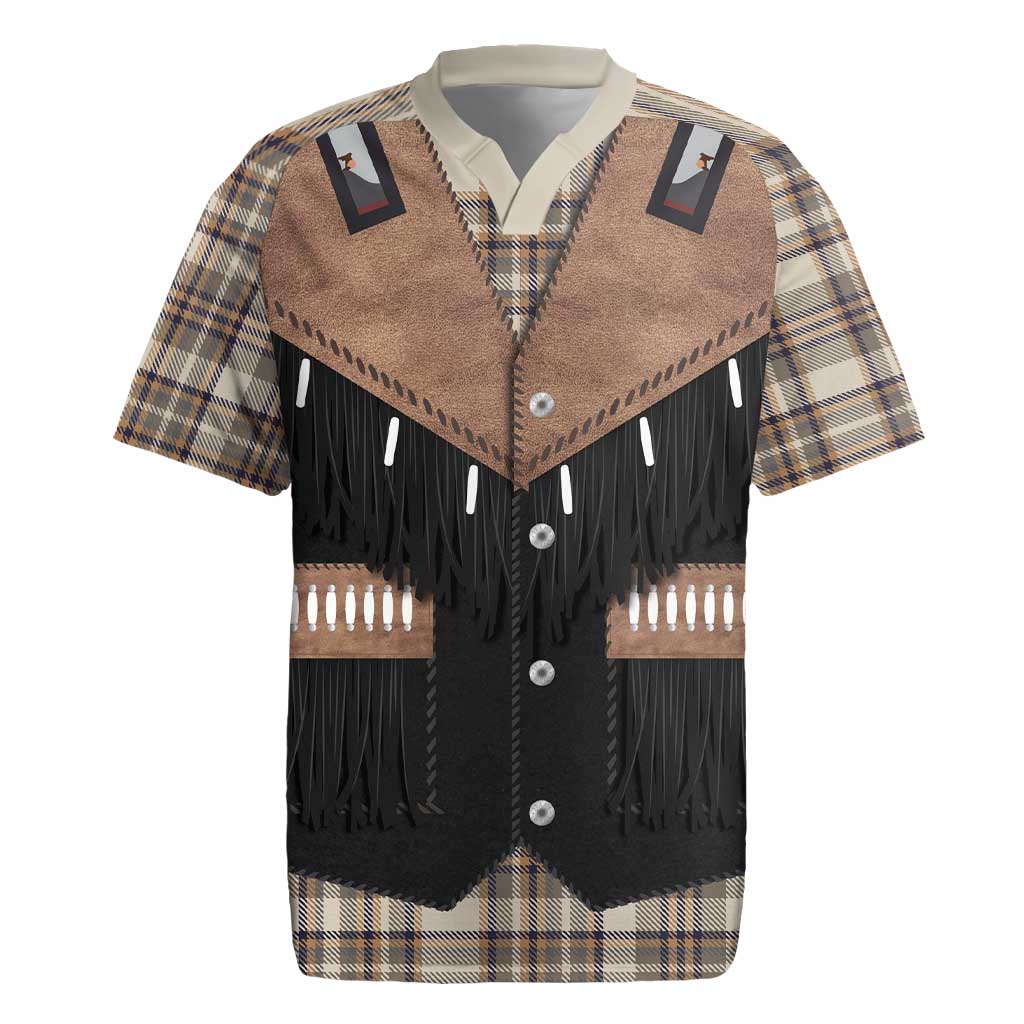 Western Cowboy Vest Style Rugby Jersey Brown Beige Plaid Pattern - Wonder Print Shop