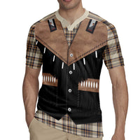 Western Cowboy Vest Style Rugby Jersey Brown Beige Plaid Pattern - Wonder Print Shop