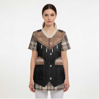 Western Cowboy Vest Style Scrub Top Brown Beige Plaid Pattern - Wonder Print Shop